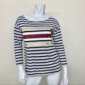 J Crew Striped 3/4 Length Color Block Shirt